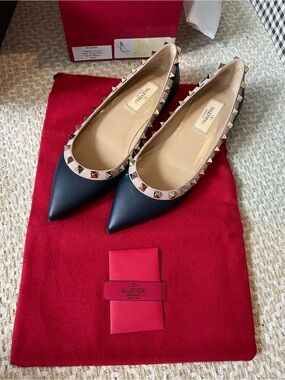 Valentino Navy Rockstud Flats